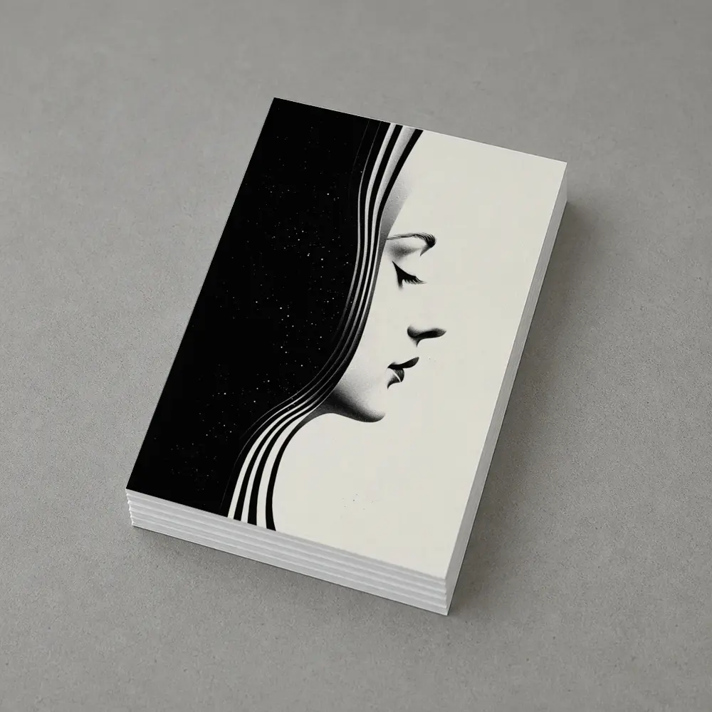 Black White Woman Profile Surreal Minimalist Art – Postcards