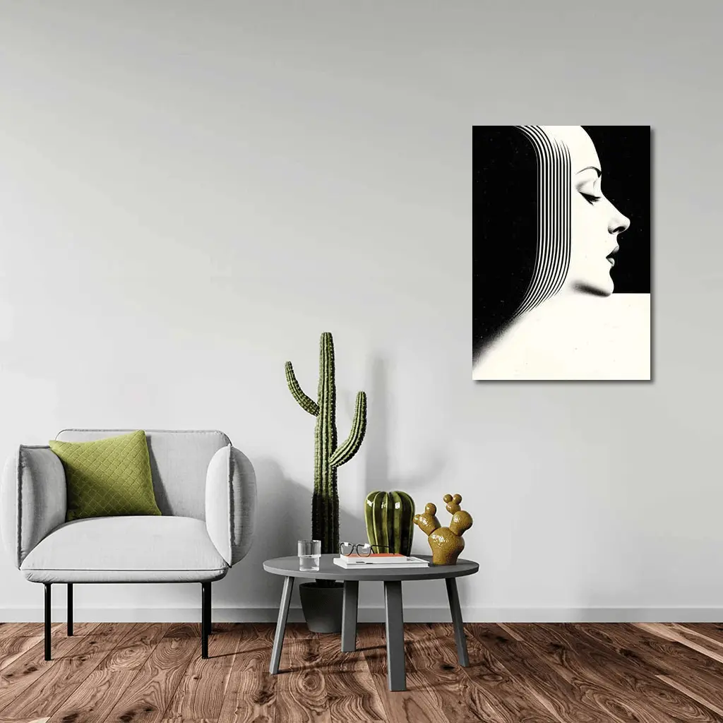 Black White Woman Profile Surreal Line Art – Wall Art