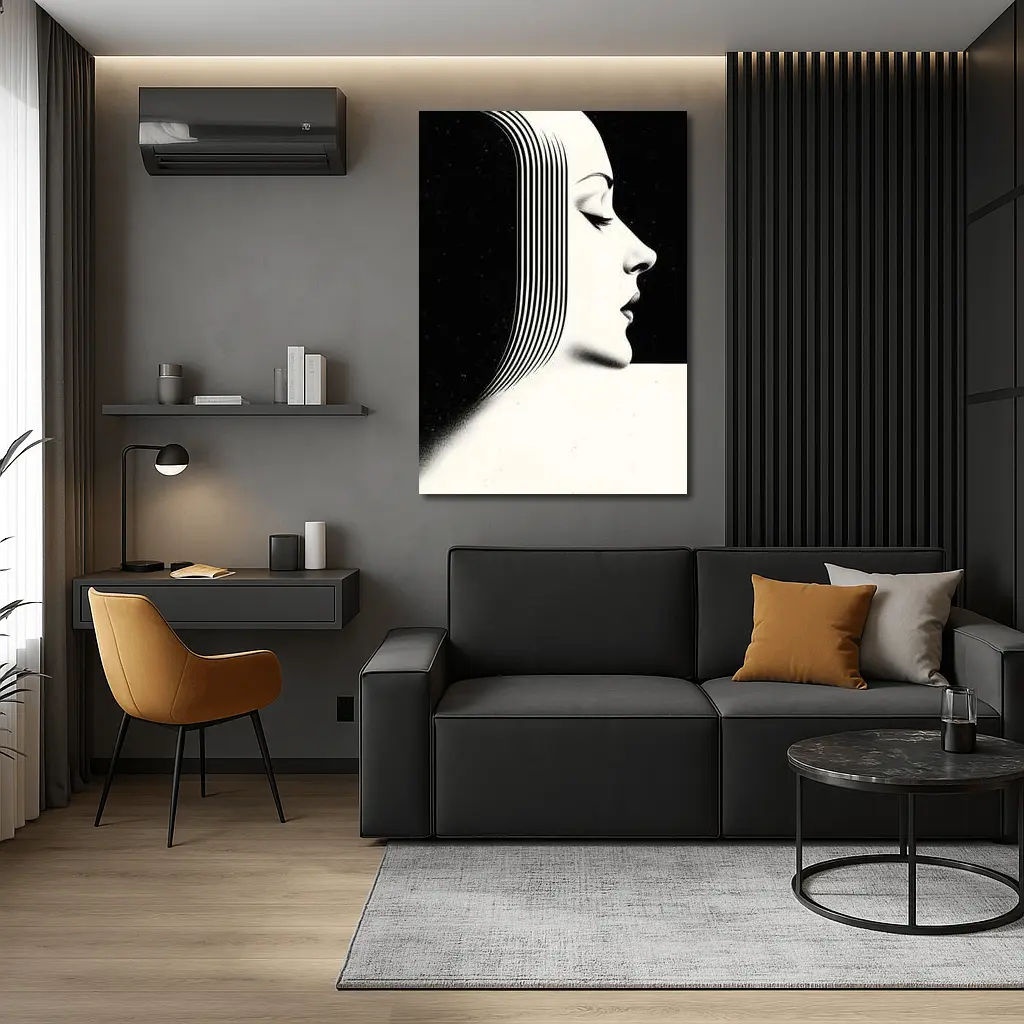 Black White Woman Profile Surreal Line Art – Wall Art