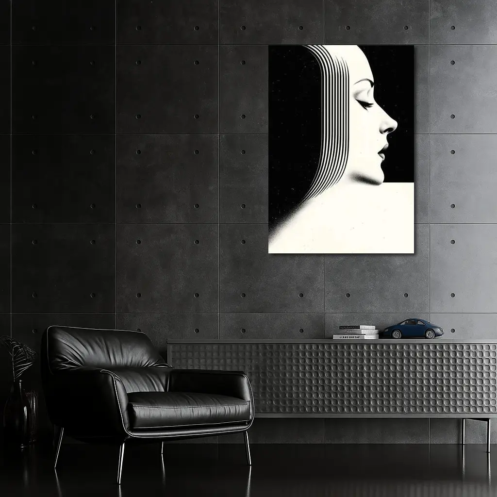 Black White Woman Profile Surreal Line Art – Wall Art