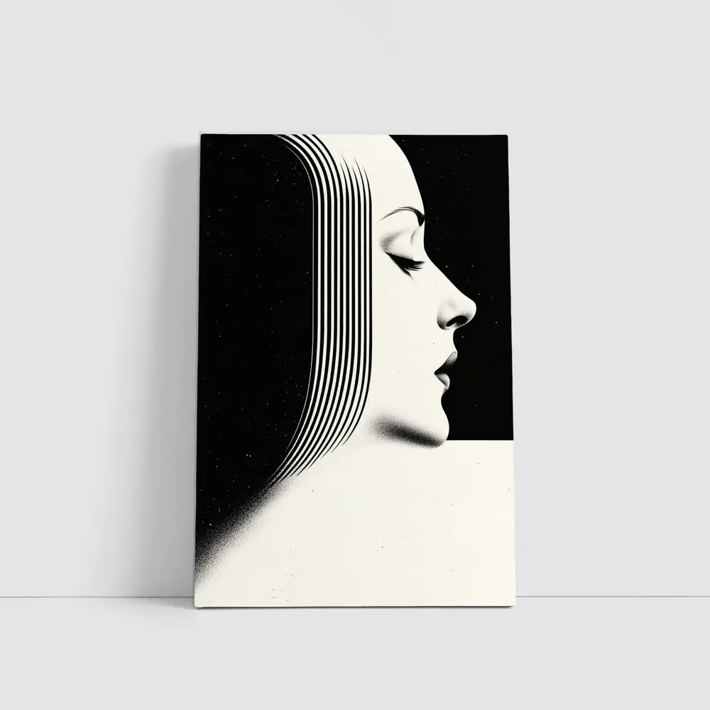 Black White Woman Profile Surreal Line Art – Wall Art