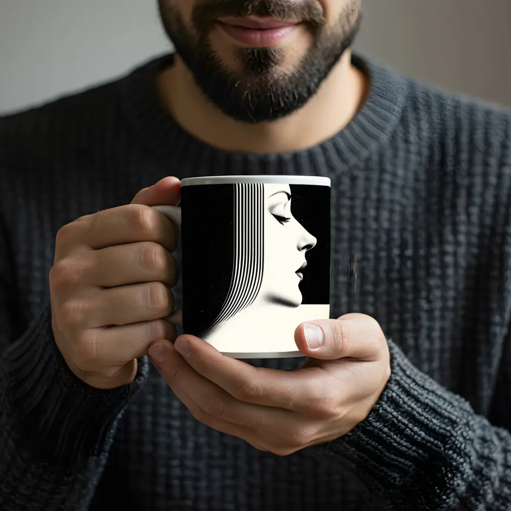 Black White Woman Profile Surreal Line Art – Mugs