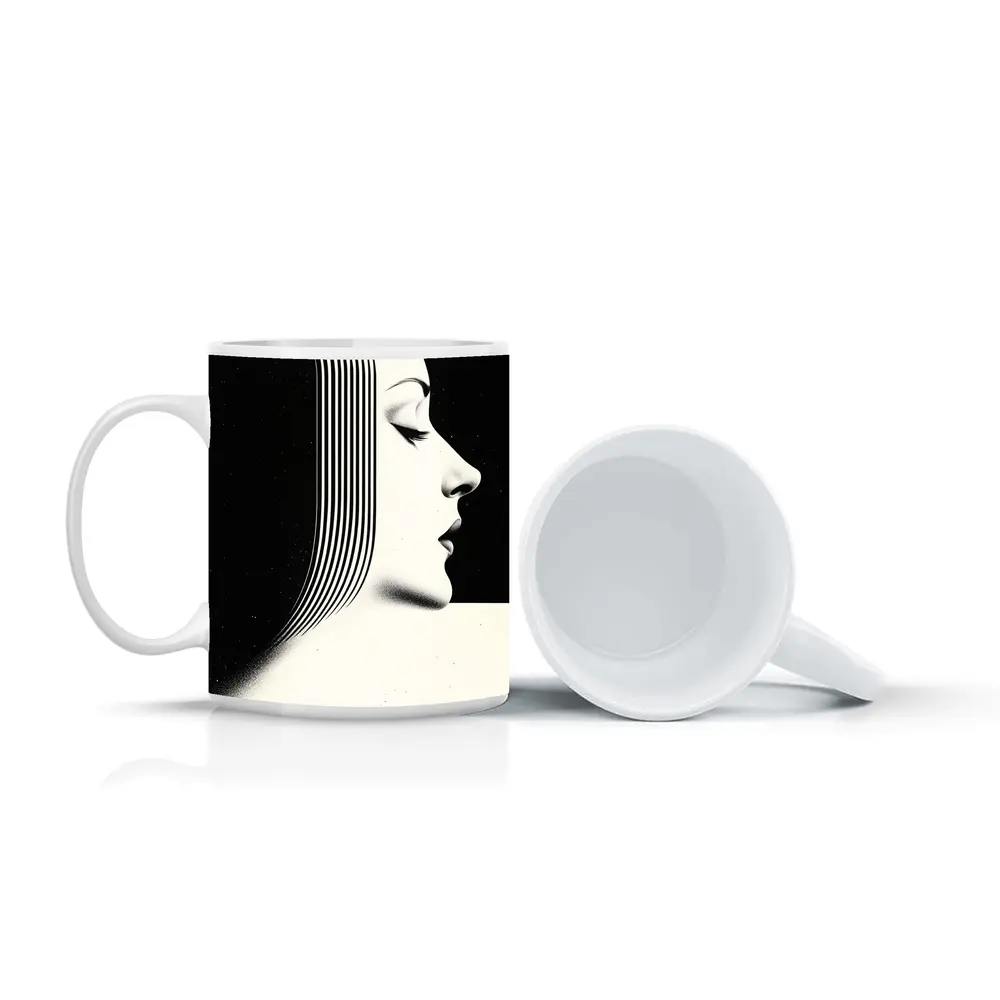 Black White Woman Profile Surreal Line Art – Mugs