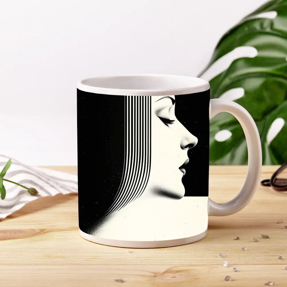 Black White Woman Profile Surreal Line Art – Mugs