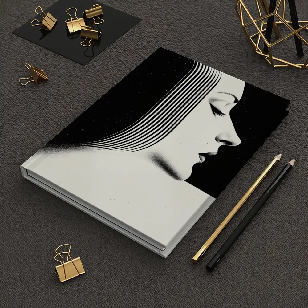 Black White Woman Profile Surreal Line Art – Notebooks