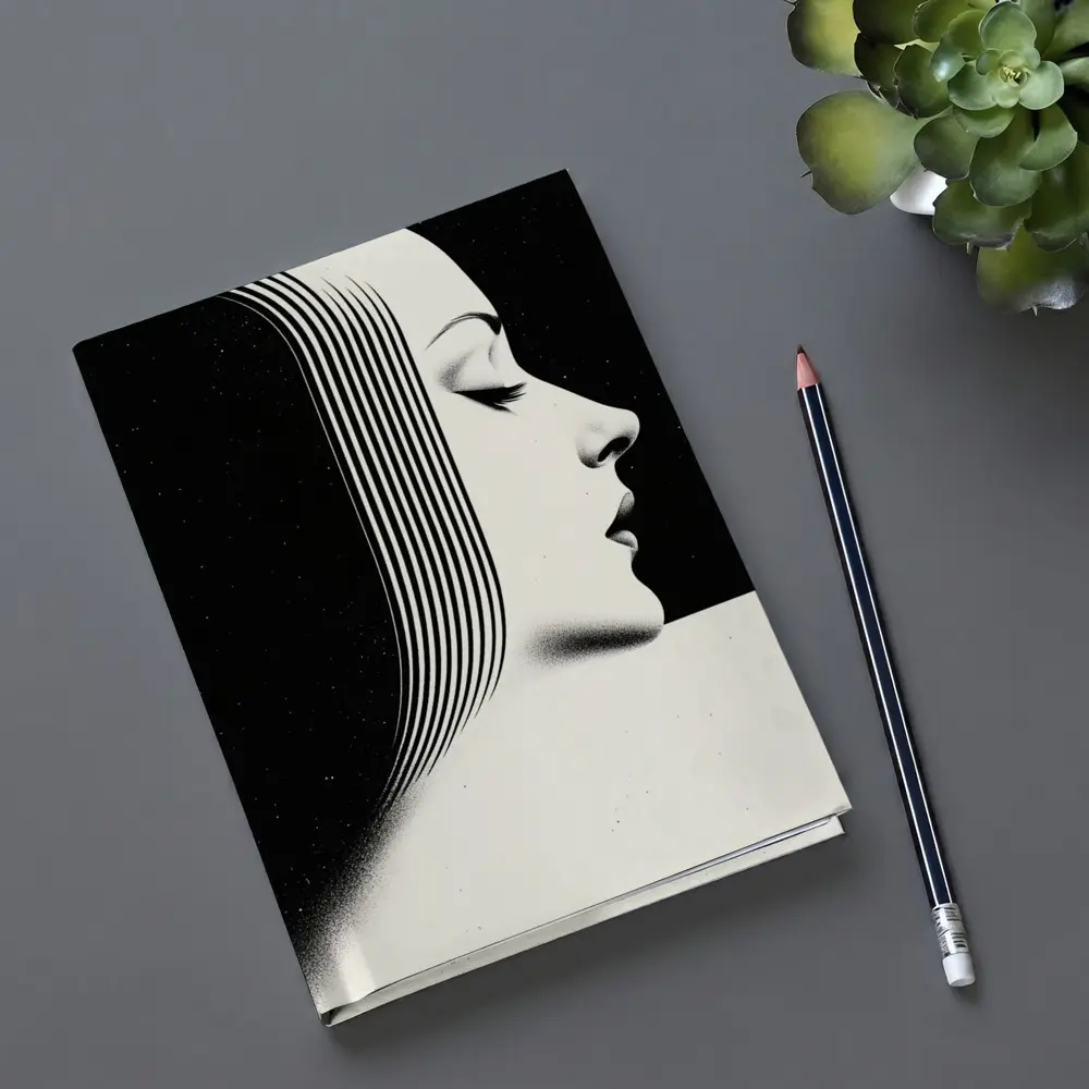 Black White Woman Profile Surreal Line Art – Notebooks