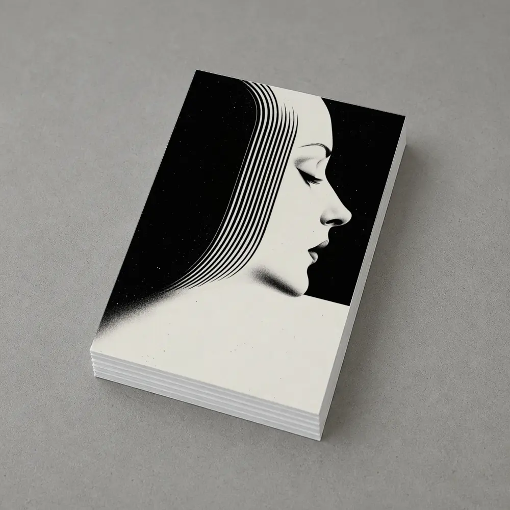 Black White Woman Profile Surreal Line Art – Postcards