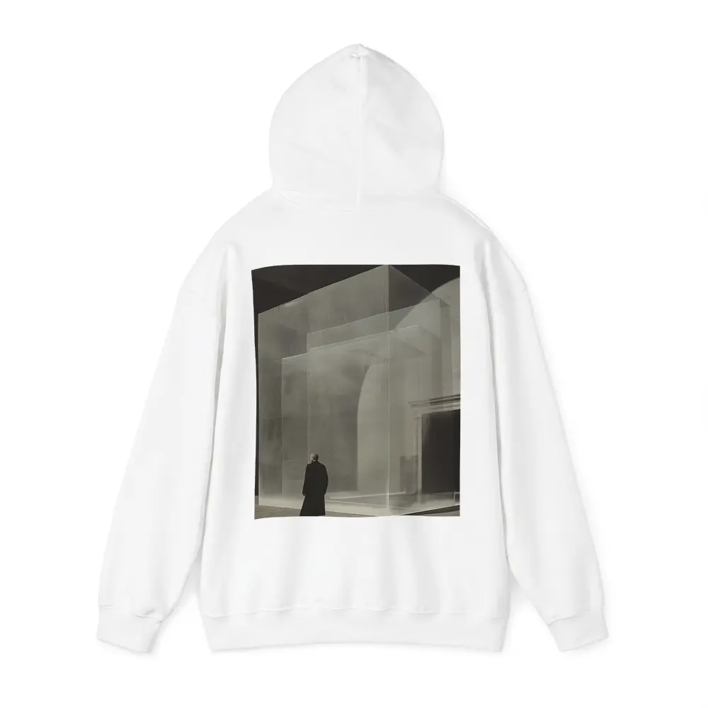 Man Walking Past Translucent Glass Architecture – Hoodies