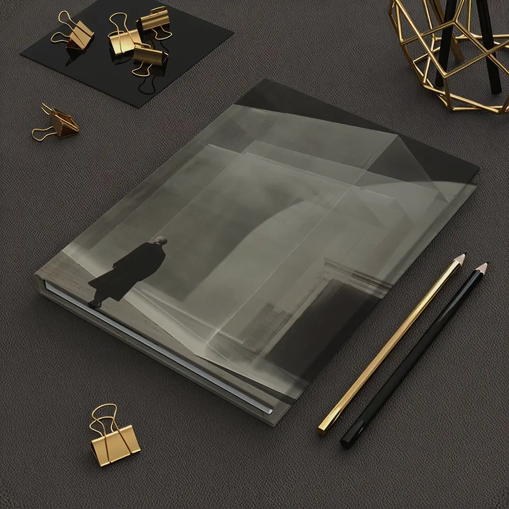 Man Walking Past Translucent Glass Architecture – Notebooks