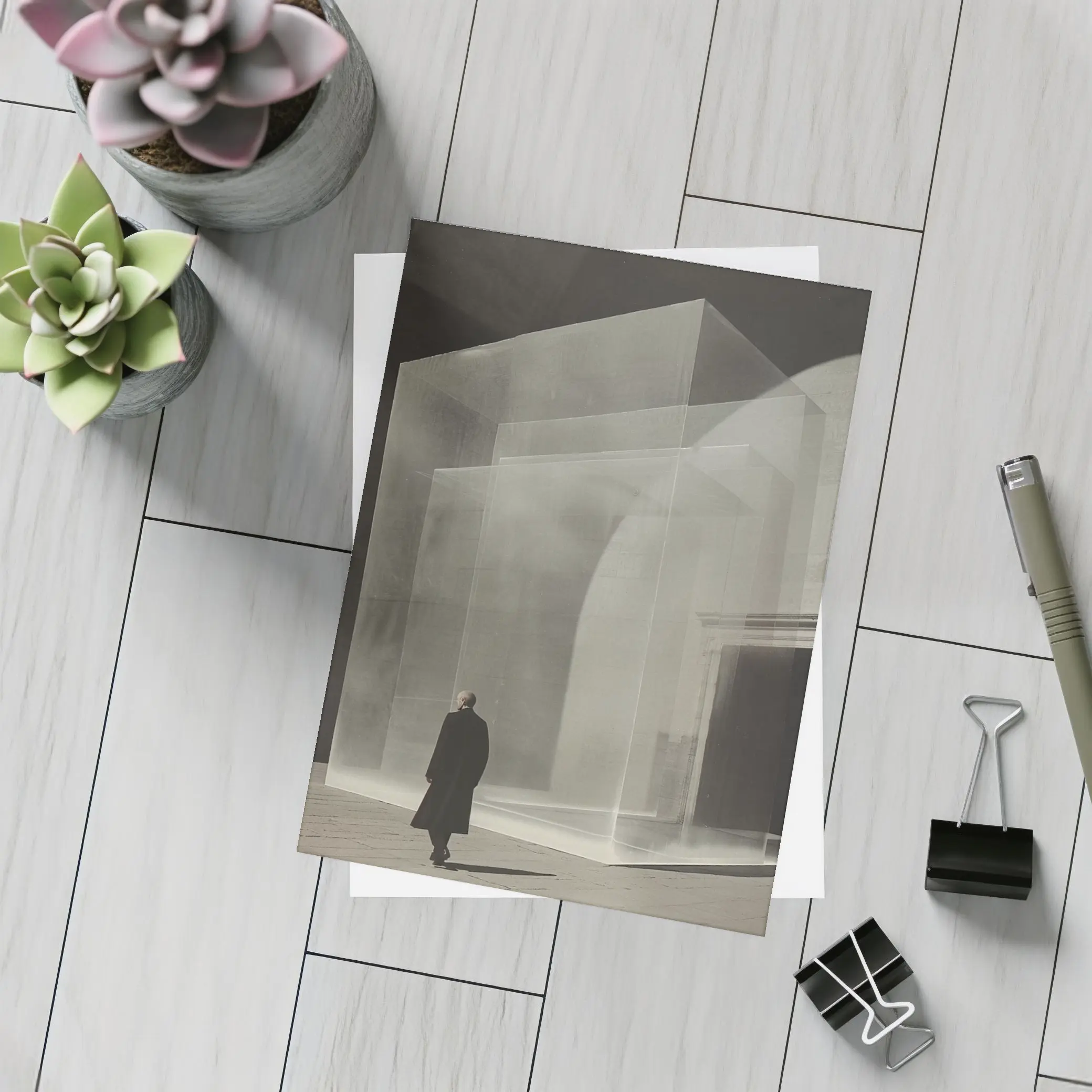 Man Walking Past Translucent Glass Architecture – Postcards
