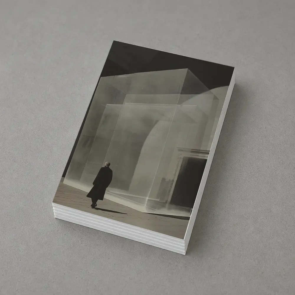 Man Walking Past Translucent Glass Architecture – Postcards