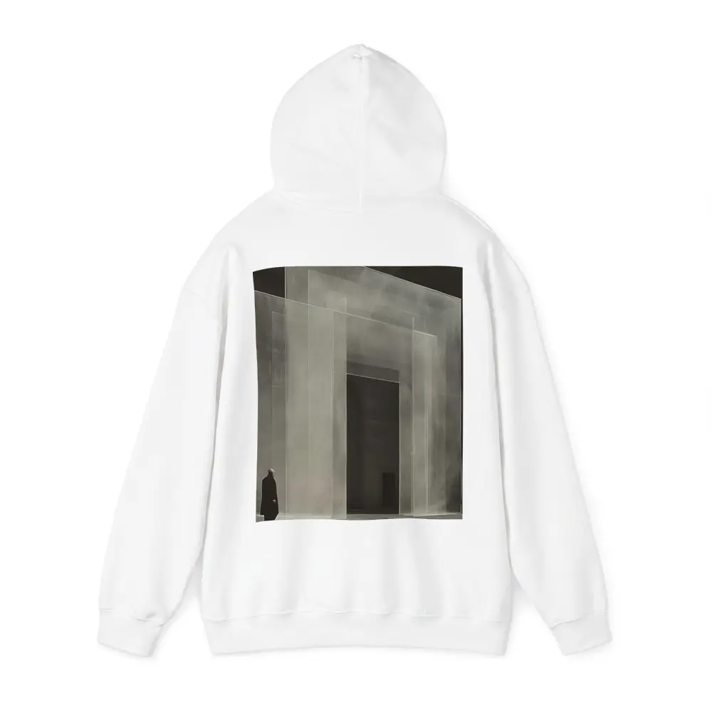 Man Standing Before Translucent Architectural Panels – Hoodies