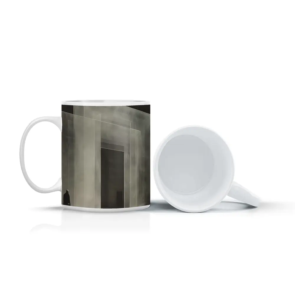 Man Standing Before Translucent Architectural Panels – Mugs