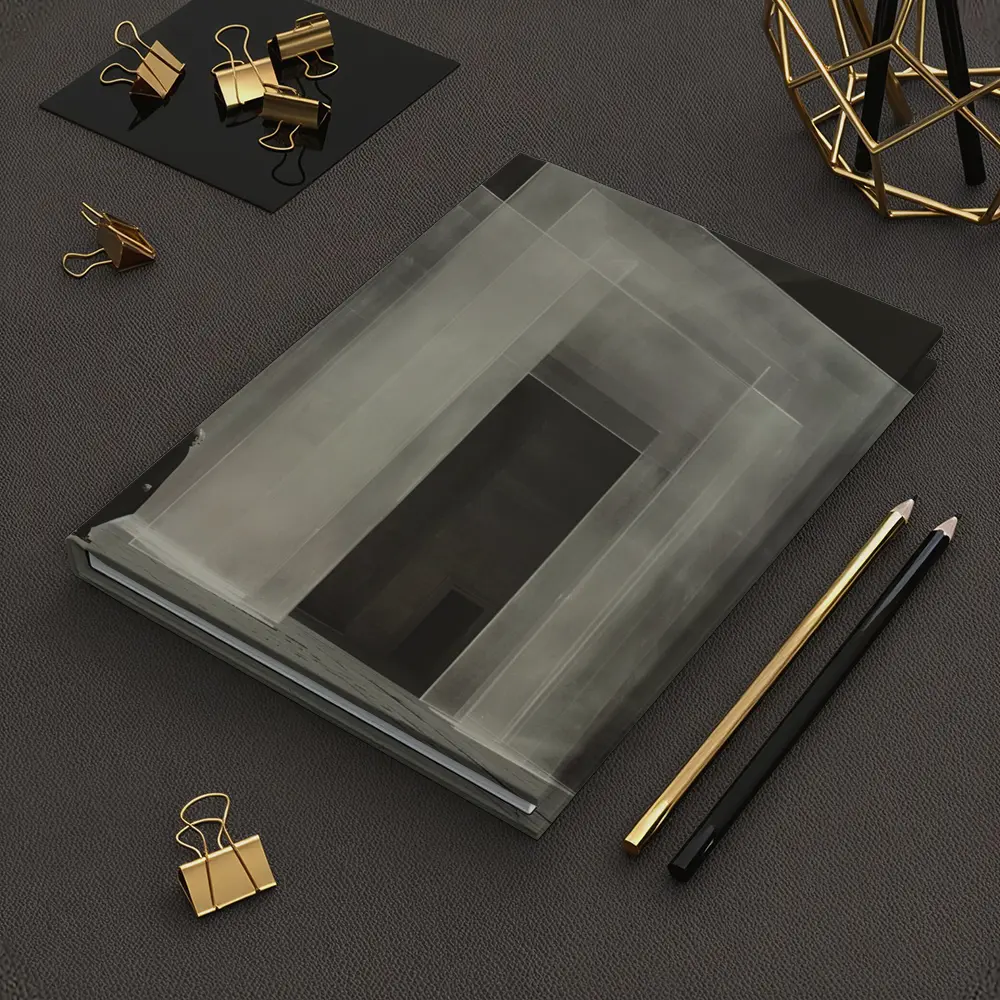 Man Standing Before Translucent Architectural Panels – Notebooks