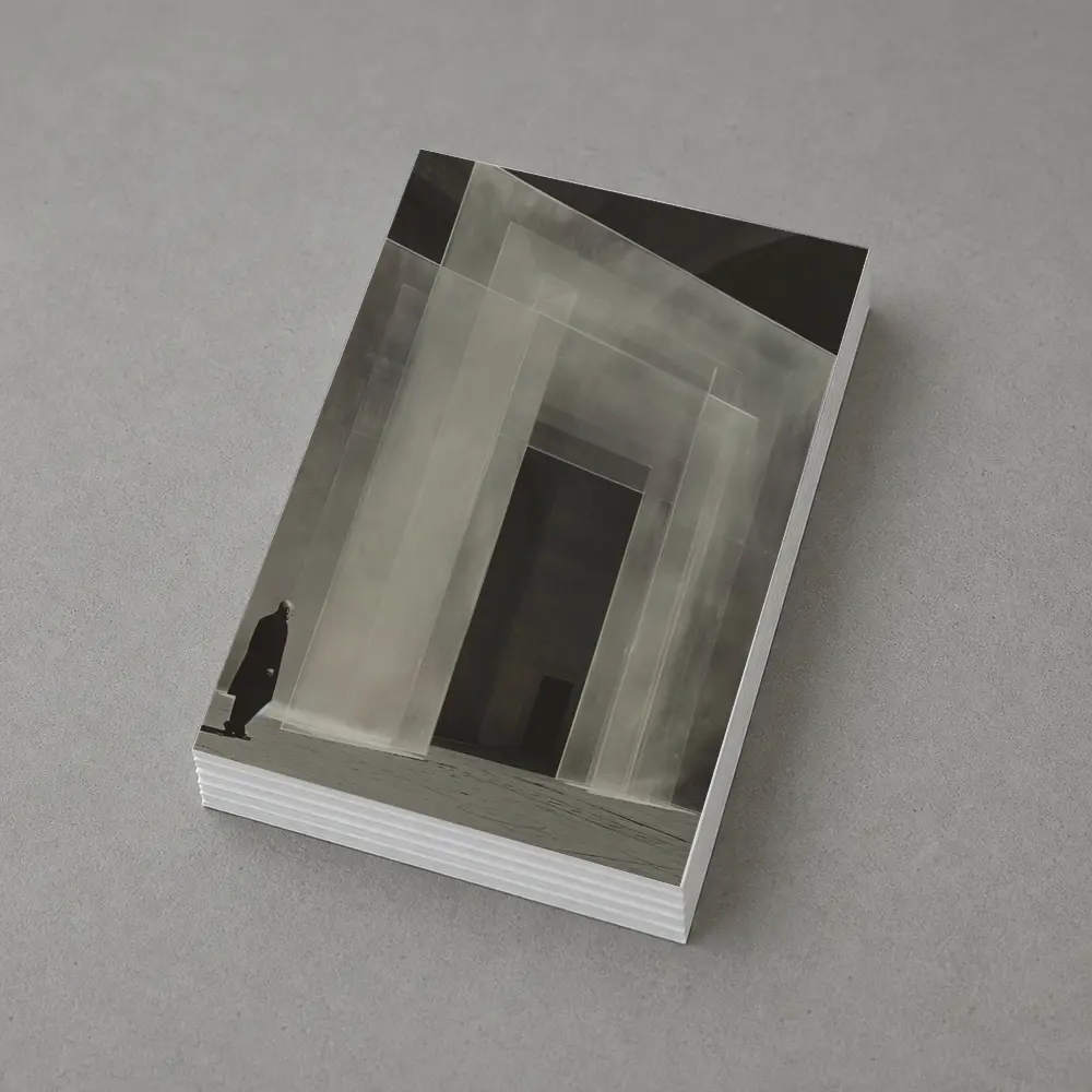 Man Standing Before Translucent Architectural Panels – Postcards