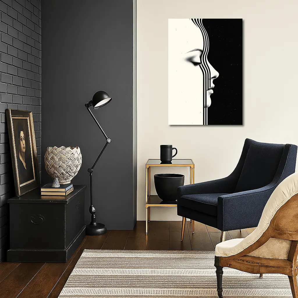Woman Face Profile Black White Geometric Art – Wall Art