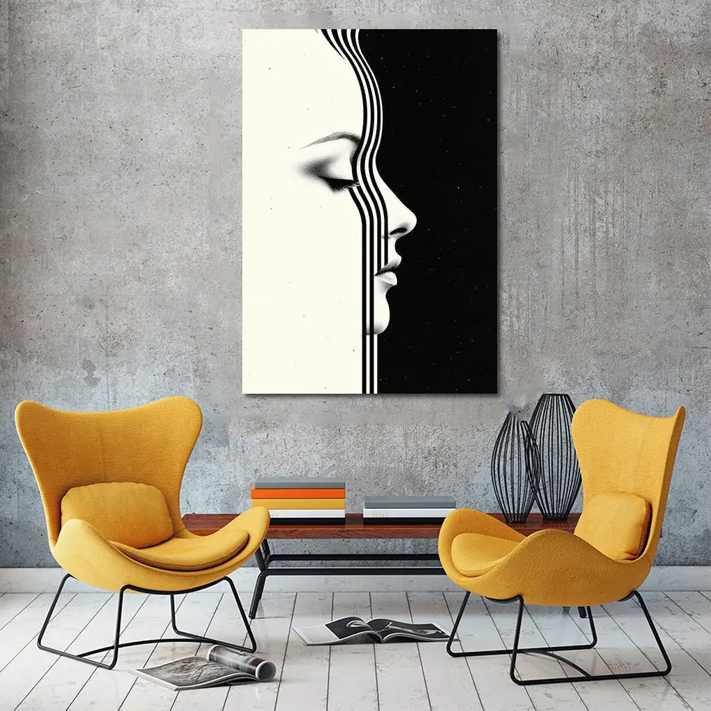 Woman Face Profile Black White Geometric Art – Wall Art