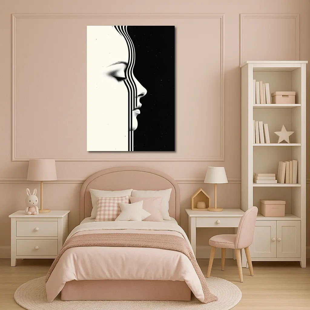 Woman Face Profile Black White Geometric Art – Wall Art