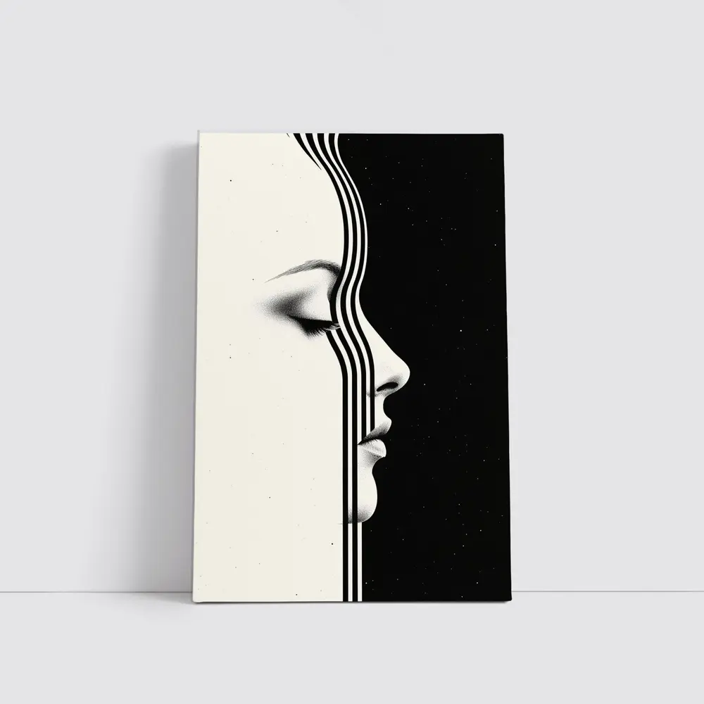 Woman Face Profile Black White Geometric Art – Wall Art