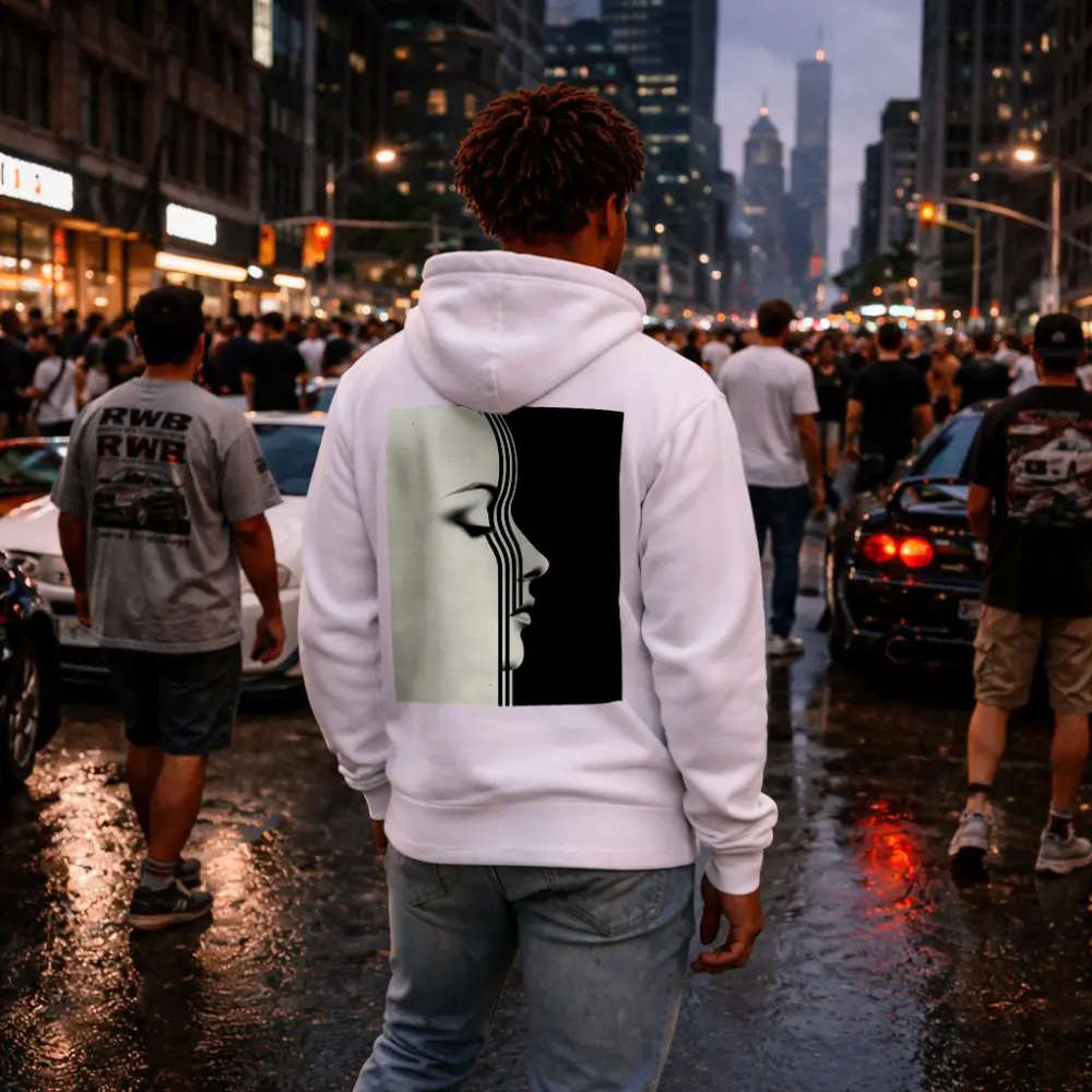 Woman Face Profile Black White Geometric Art – Hoodies