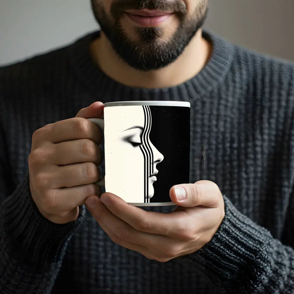 Woman Face Profile Black White Geometric Art – Mugs