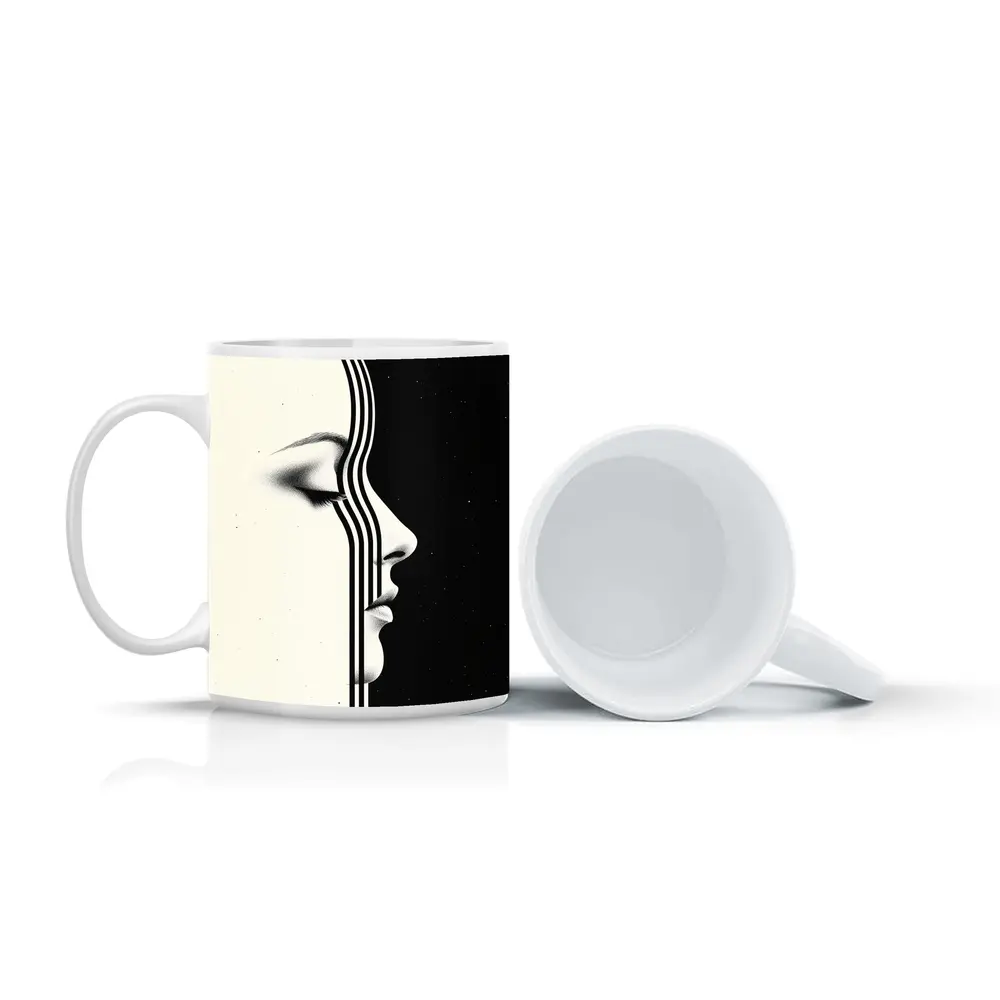 Woman Face Profile Black White Geometric Art – Mugs