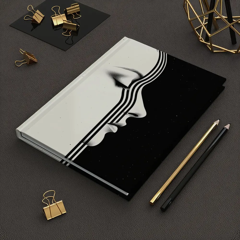 Woman Face Profile Black White Geometric Art – Notebooks
