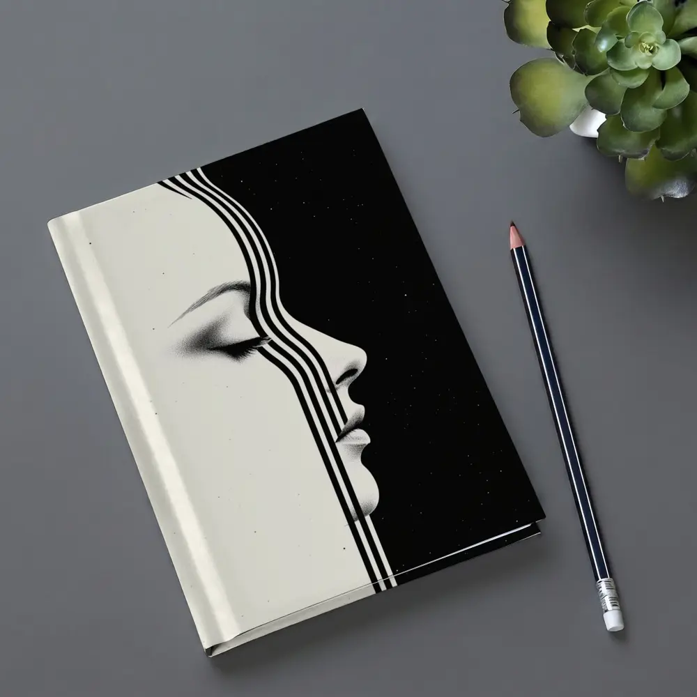 Woman Face Profile Black White Geometric Art – Notebooks