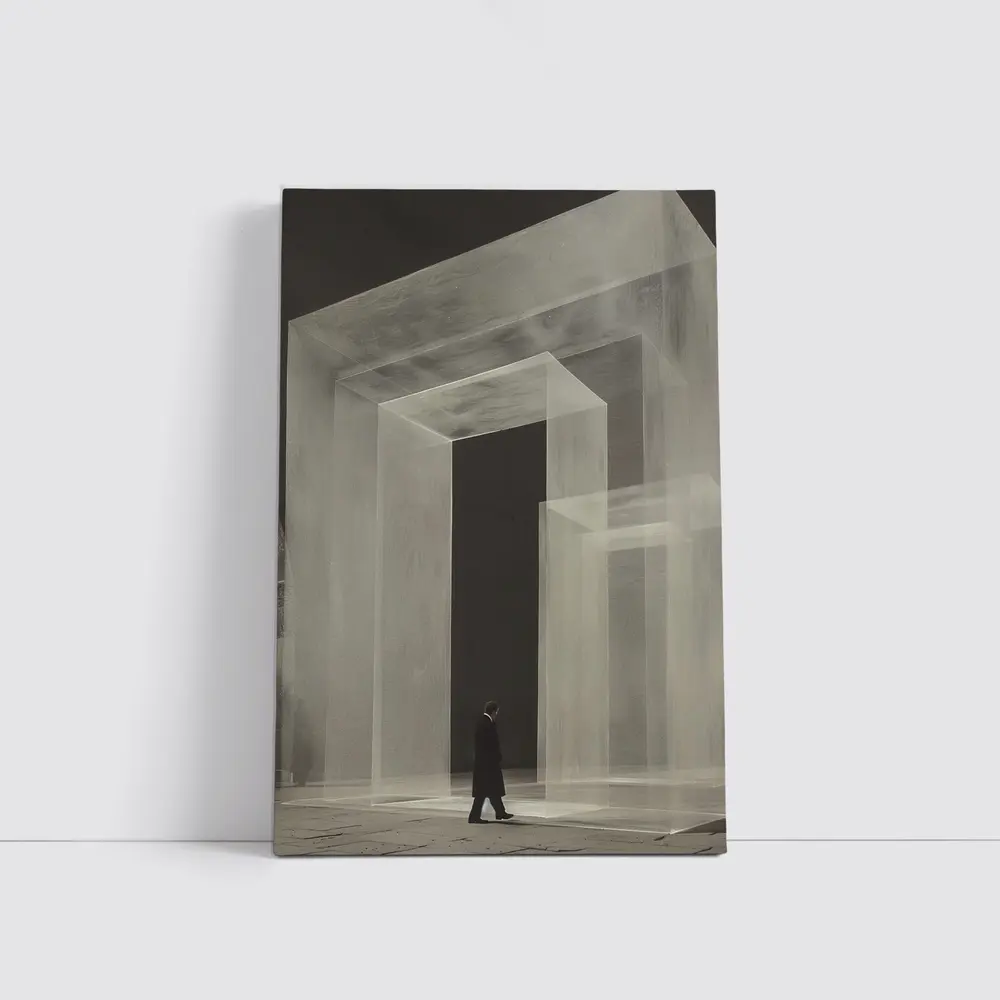 Man Walking Through Translucent Concrete Arch – Wall Art