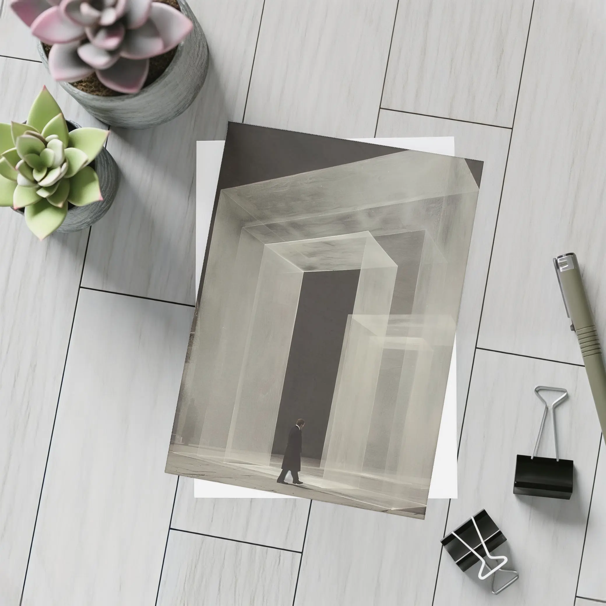 Man Walking Through Translucent Concrete Arch – Postcards