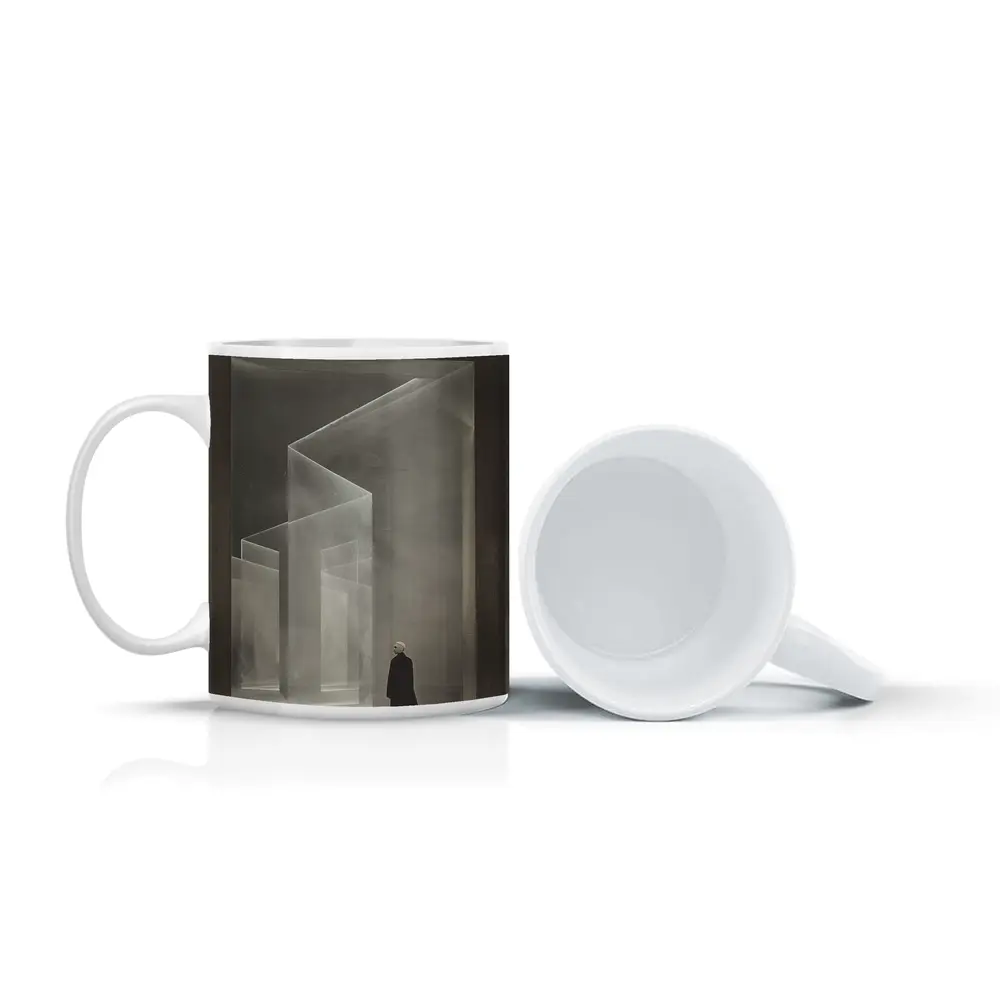 Lone Figure Ghostly Architectural Forms Minimalist – Mugs
