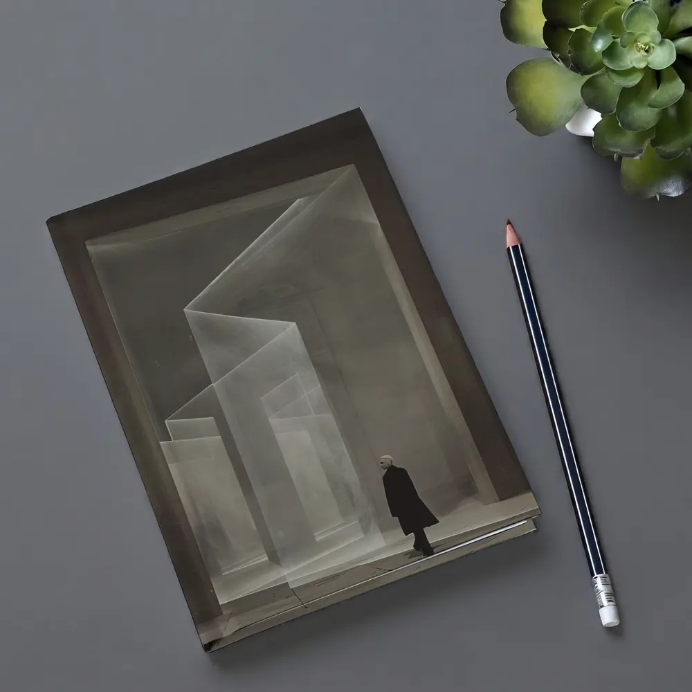 Lone Figure Ghostly Architectural Forms Minimalist – Notebooks