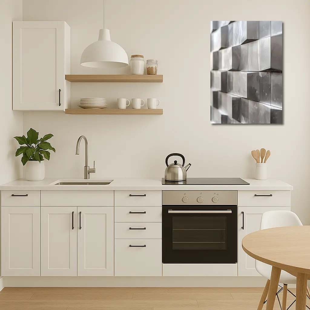 Brushed Metal Cube Grid Abstract Silver Wall – Wall Art