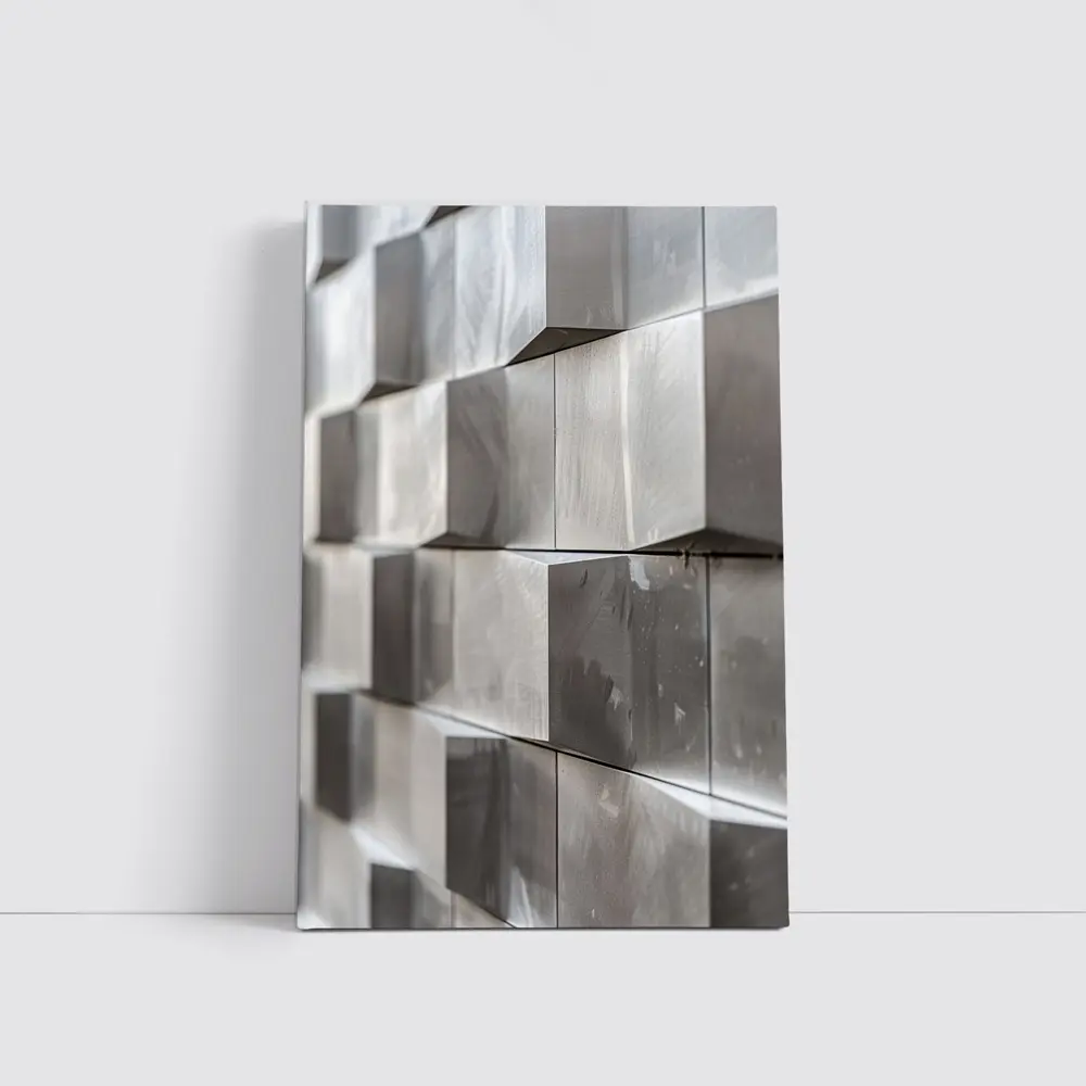 Brushed Metal Cube Grid Abstract Silver Wall – Wall Art
