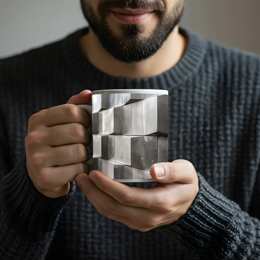 Brushed Metal Cube Grid Abstract Silver Wall – Mugs