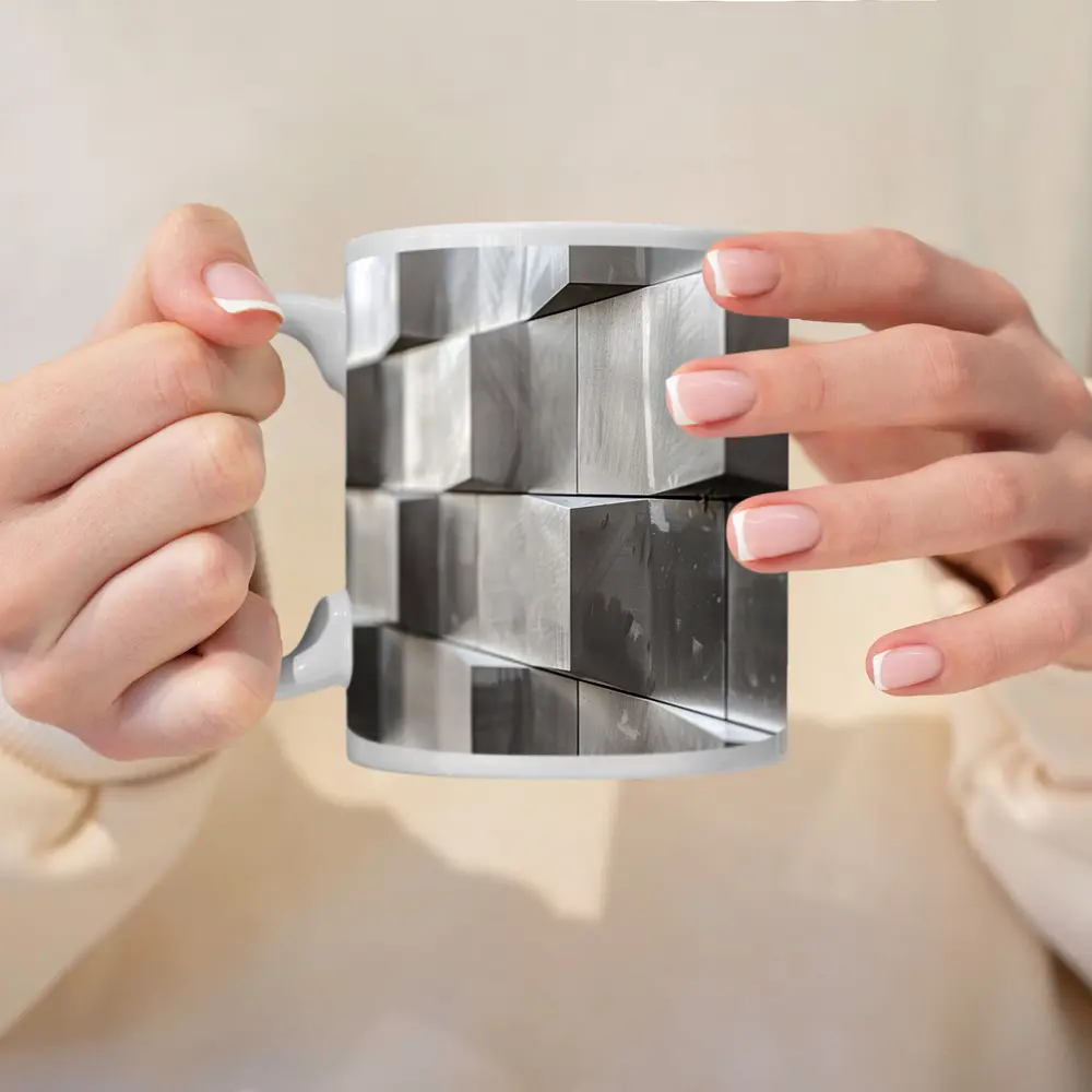 Brushed Metal Cube Grid Abstract Silver Wall – Mugs