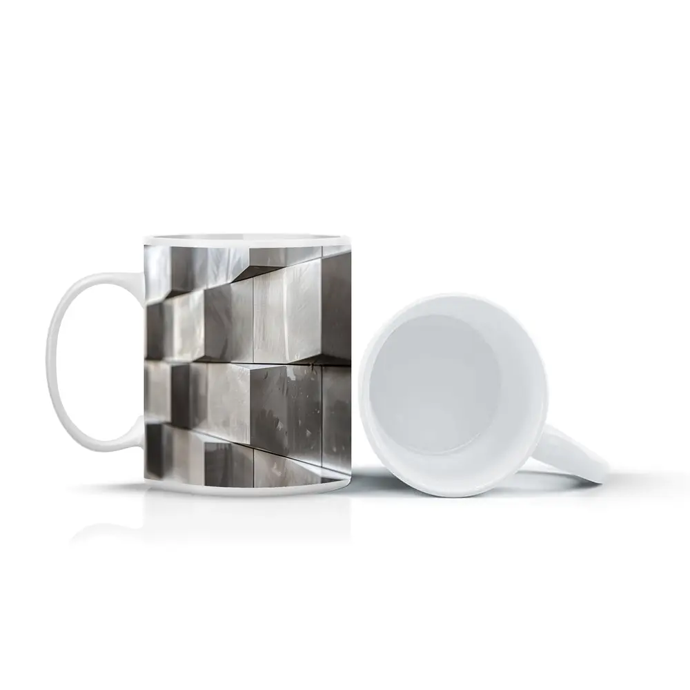 Brushed Metal Cube Grid Abstract Silver Wall – Mugs