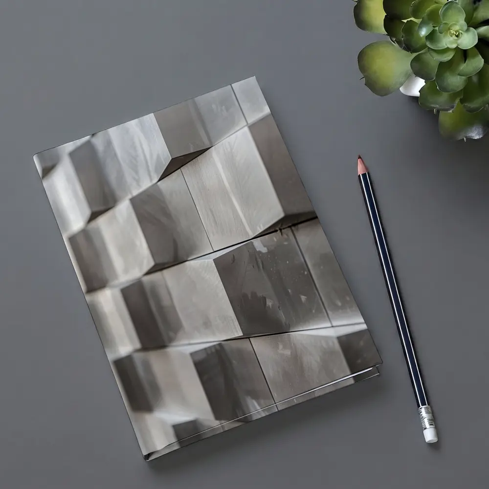 Brushed Metal Cube Grid Abstract Silver Wall – Notebooks
