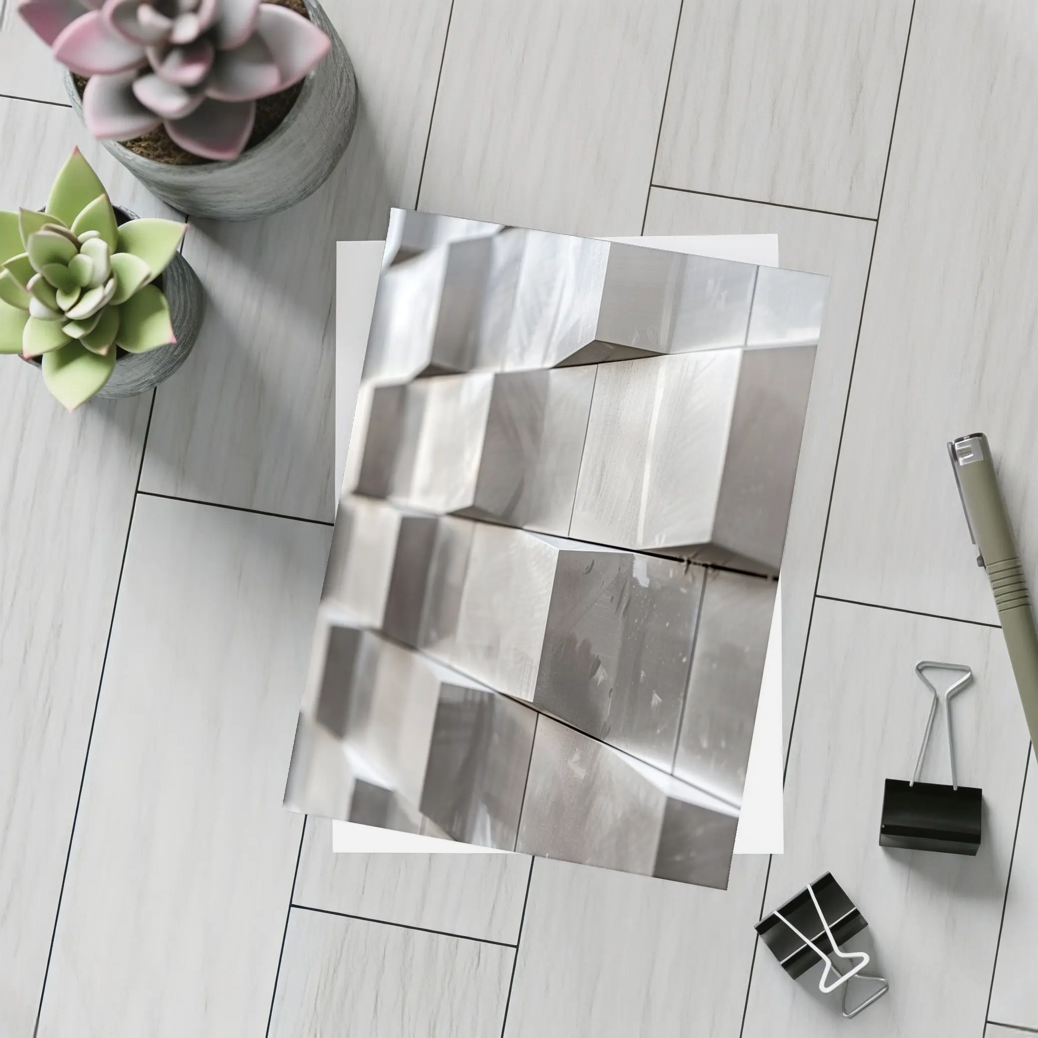 Brushed Metal Cube Grid Abstract Silver Wall – Postcards