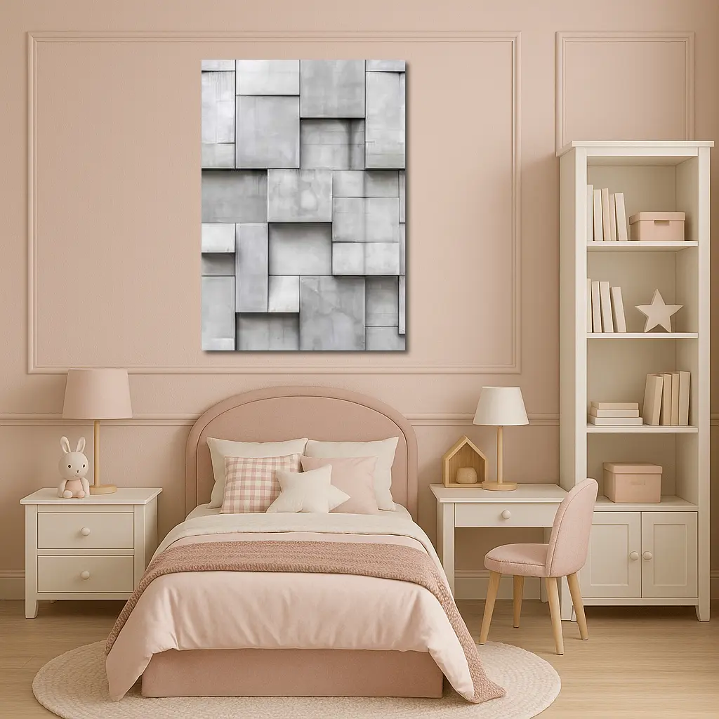 Gray Concrete Blocks Geometric Abstract Wall – Wall Art