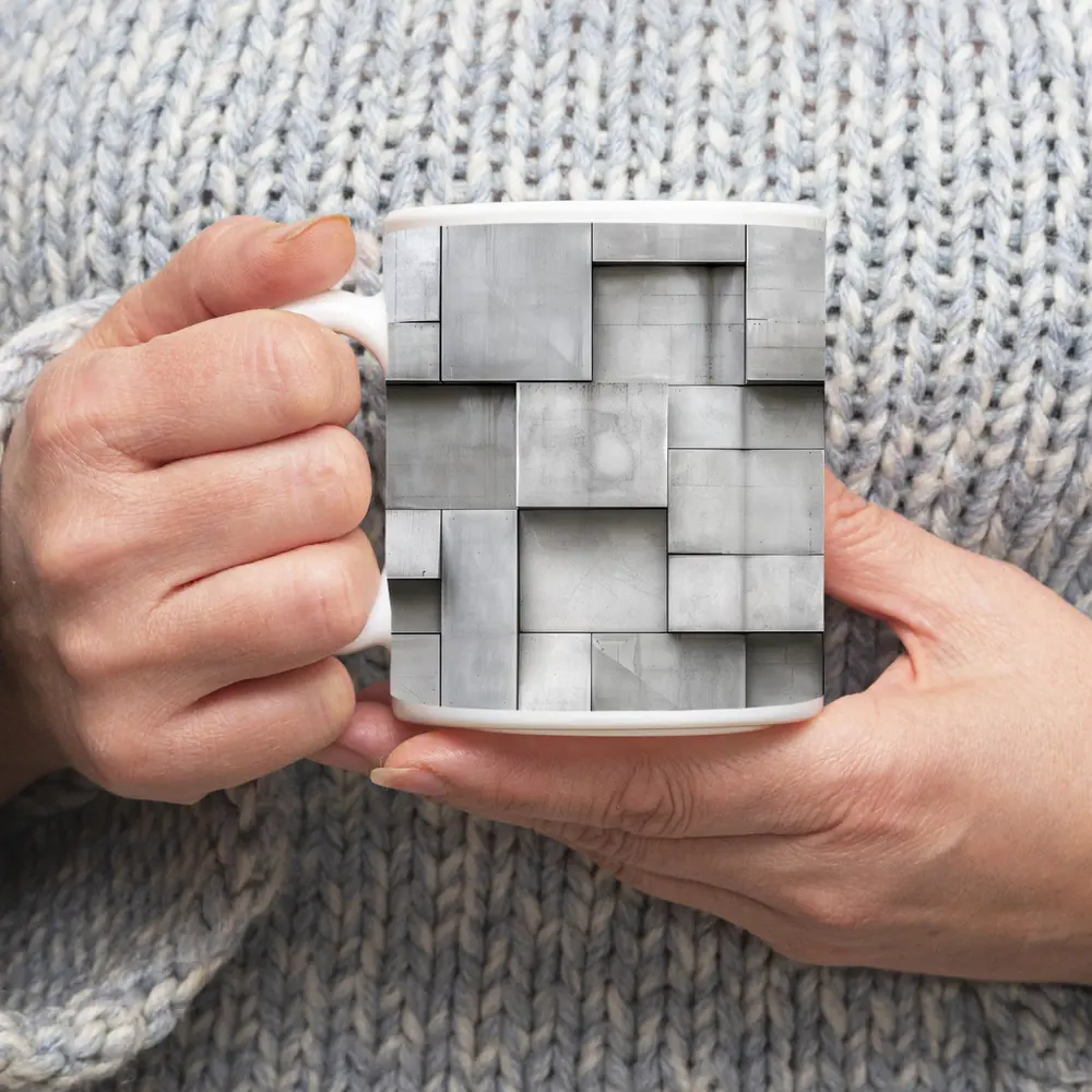 Gray Concrete Blocks Geometric Abstract Wall – Mugs