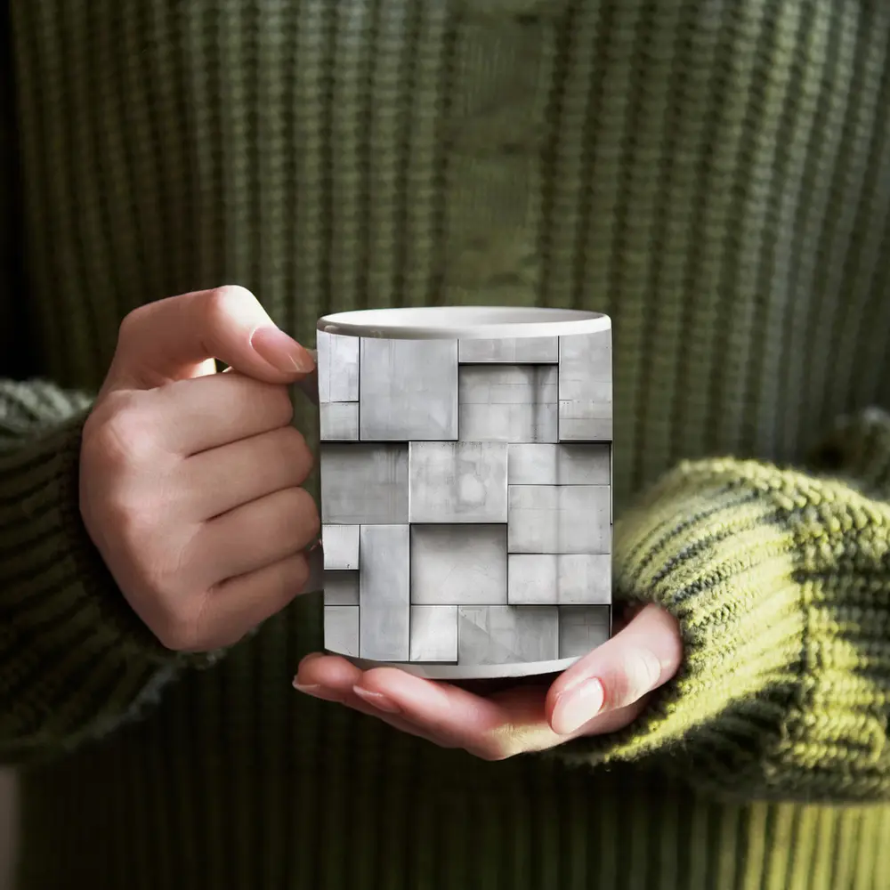 Gray Concrete Blocks Geometric Abstract Wall – Mugs