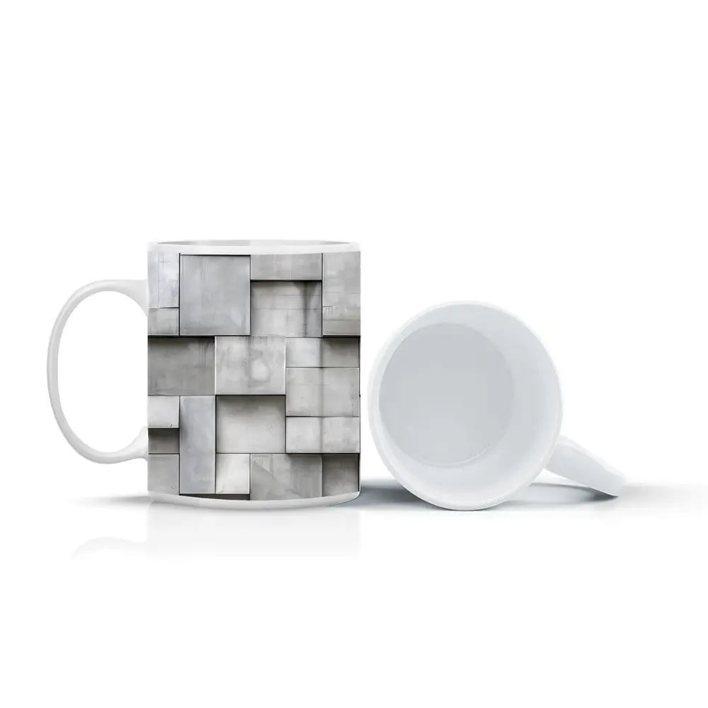 Gray Concrete Blocks Geometric Abstract Wall – Mugs