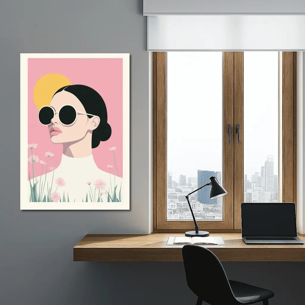 Woman Sunglasses Pink Floral Minimal Fashion Art – Wall Art