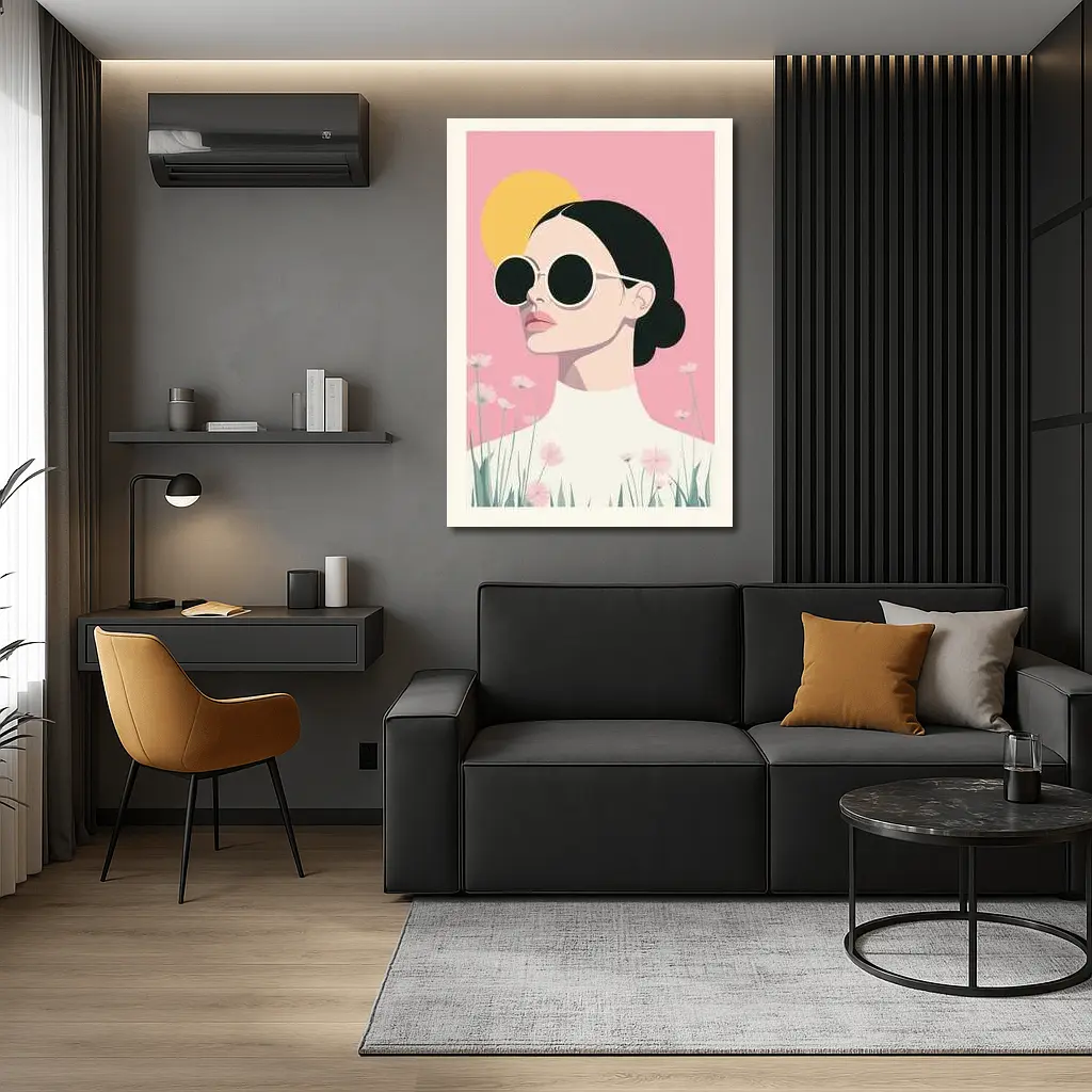 Woman Sunglasses Pink Floral Minimal Fashion Art – Wall Art