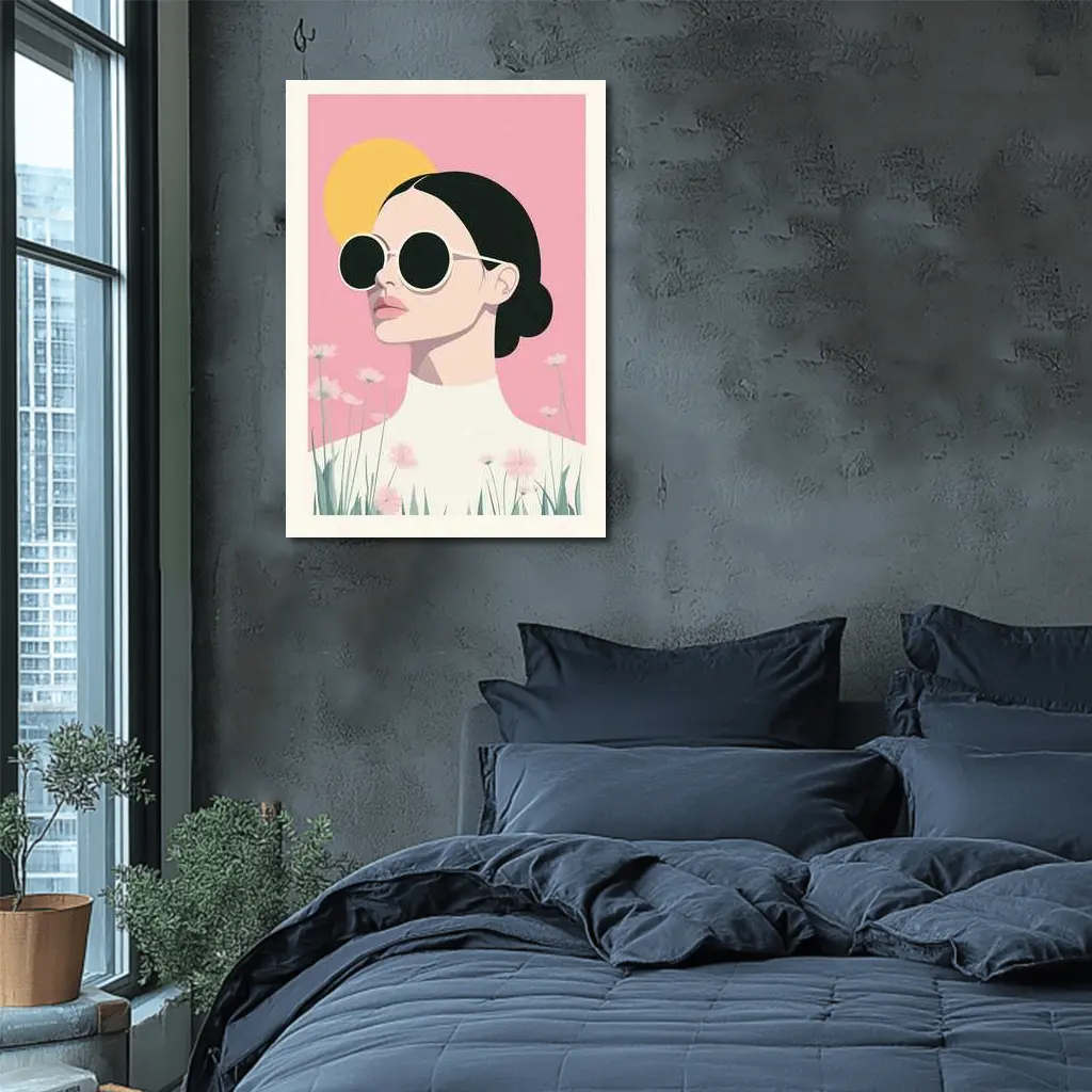 Woman Sunglasses Pink Floral Minimal Fashion Art – Wall Art