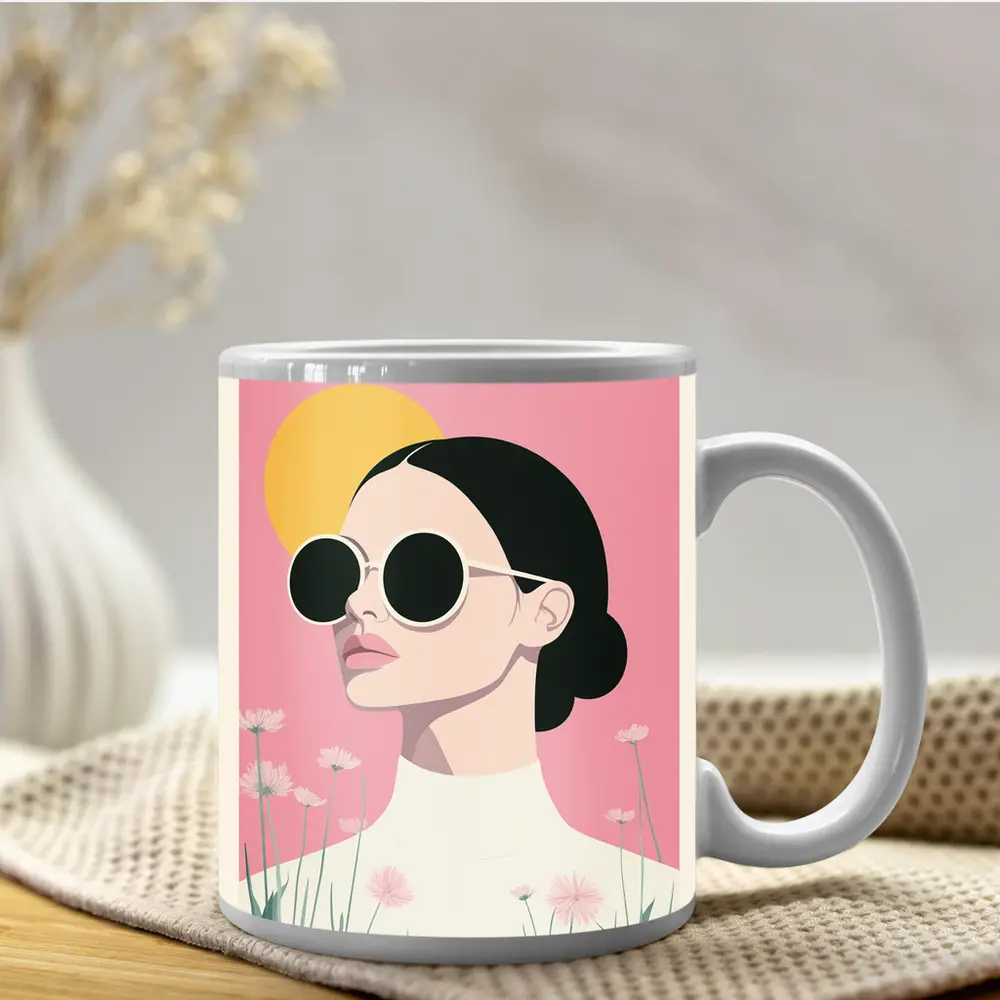 Woman Sunglasses Pink Floral Minimal Fashion Art – Mugs