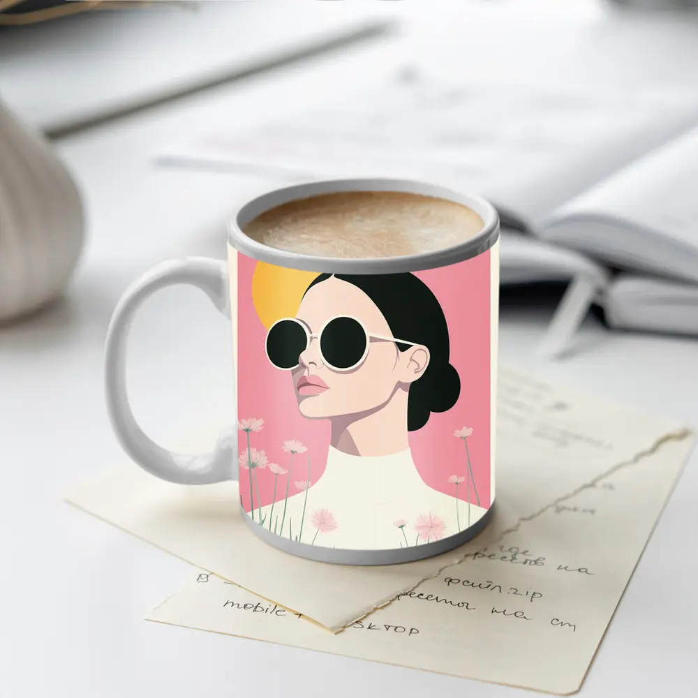 Woman Sunglasses Pink Floral Minimal Fashion Art – Mugs