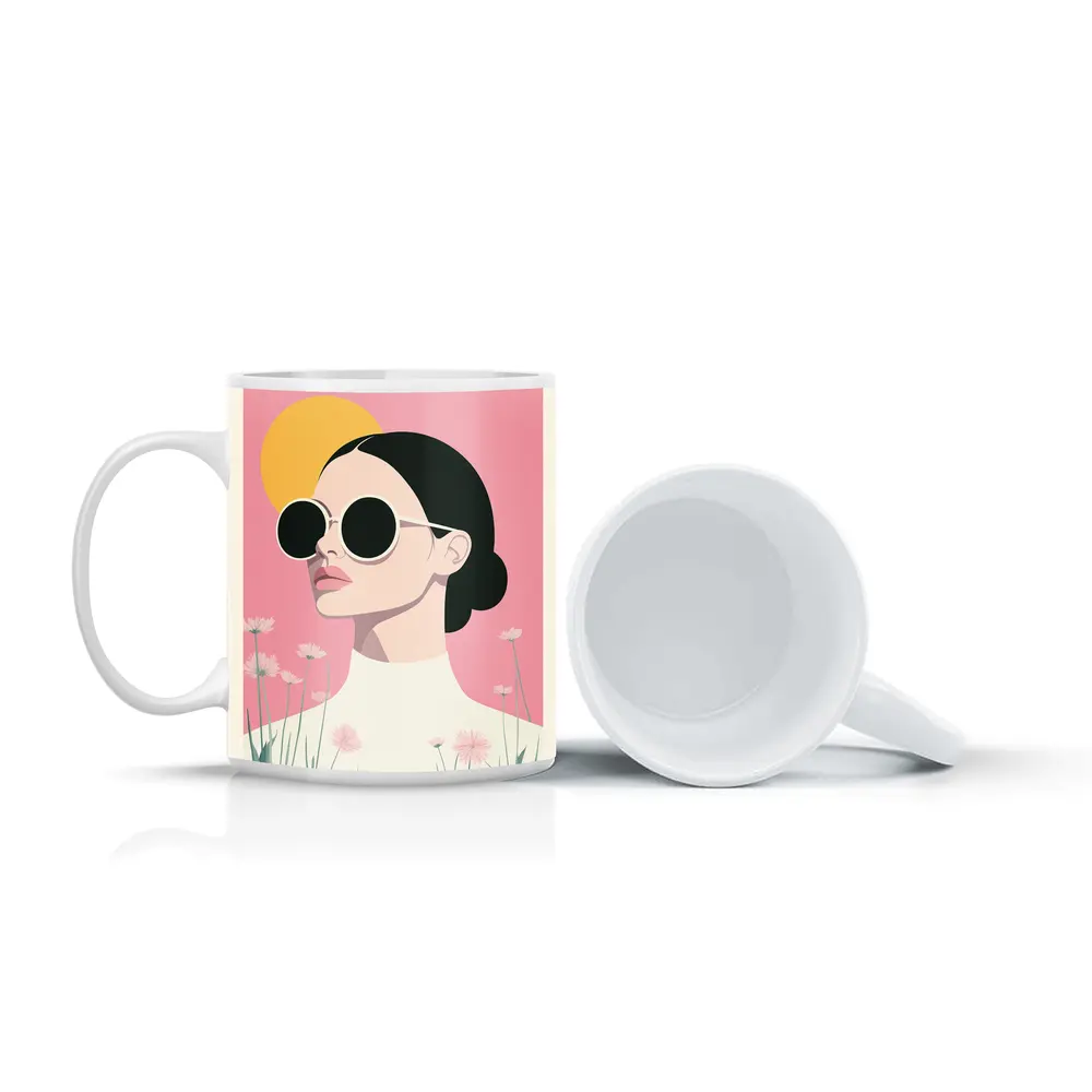 Woman Sunglasses Pink Floral Minimal Fashion Art – Mugs