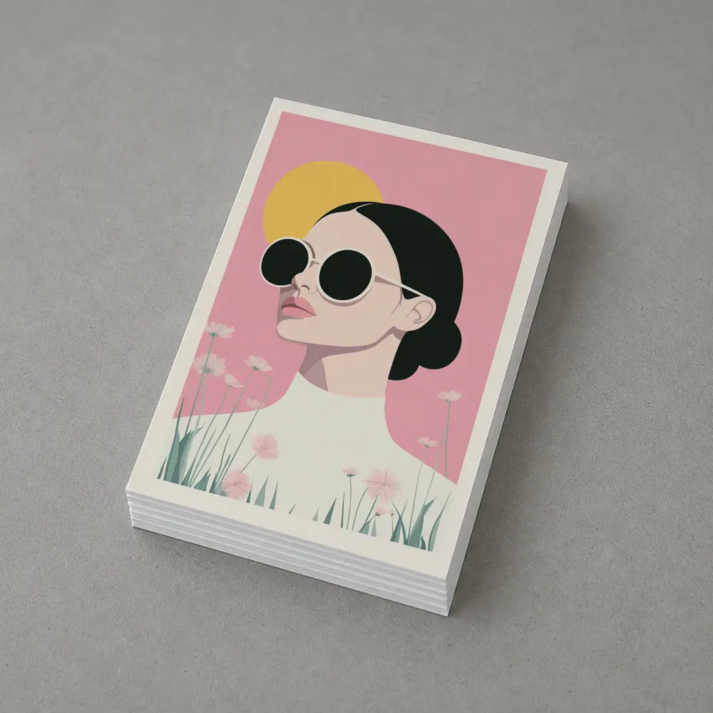 Woman Sunglasses Pink Floral Minimal Fashion Art – Postcards